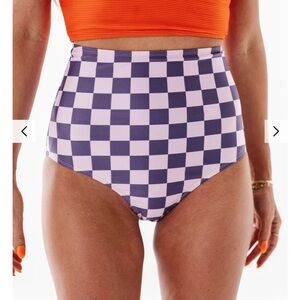 Checkered High-Waisted Bikini Bottoms